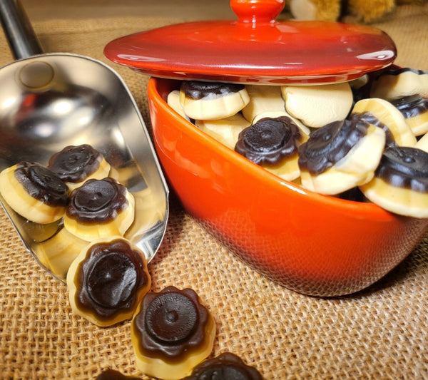 Bonbon en forme de Flan aux gout caraméliser de la marque Haribo dans boutique Ali Bonbec en deux version  100g et 500g
